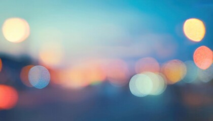 Poster - Vibrant Urban Dusk. Blurred Lights of a Modern Skyline Capturing the Transition Between Day and Night, Perfect for Abstract Wallpapers, City Themed Designs, and Dreamy Atmospheres