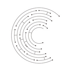 Wall Mural - Circuit radial board line microchip, software. Integrated motherboard, connections. Innovative Electronic Network. Technology background, design elements Round shape consisting of dots and lines