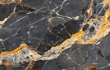 Poster - A close-up of a dark stone surface featuring striking gold and white veining, showcasing its natural beauty and unique patterns.