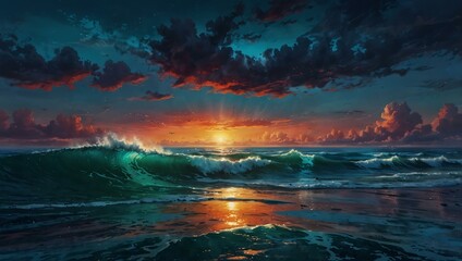 Wall Mural - Vibrant and imaginative ocean seascape.