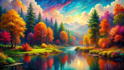 Poster - Colorful multicolored nature painting, bright, vibrant, colorful, abstract, background, art, picture, photo, wallpaper, poster