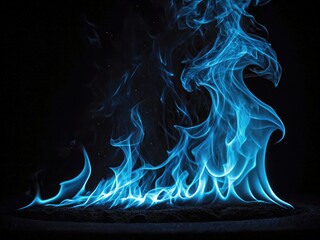 Canvas Print - Vibrant Blue Flames Dancing Against a Dark Background Creating Ethereal Effects. Generative AI