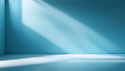 Wall Mural - simple abstract light blue background for product presentation with sun light reflections and shadows on wall winter background