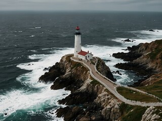 Wall Mural - View of a lighthouse on a rocky coast.