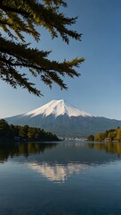 Wall Mural - View of Mount Fuji from Lake Kawaguchiko, Japan.