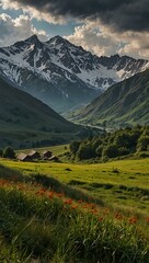 Wall Mural - View of the Caucasus Mountains from Alazani Valley (duplicate).