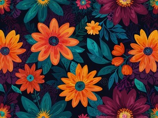 Sticker - Vibrant floral abstract background.