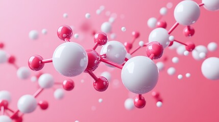 Wall Mural - abstract molecular structure: pink and white spheres interconnected, representing scientific advance