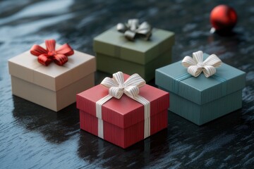 Poster - Three gift boxes sitting on a table, ready for wrapping or giving