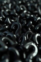 Poster - A close-up shot of multiple black question marks on a dark background, suitable for use in educational or conceptual contexts