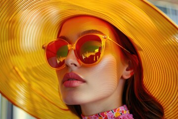Aufkleber - A woman wearing a yellow hat and sunglasses on a sunny day
