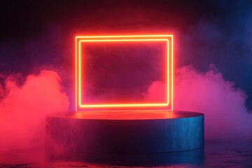 Poster - A red neon frame lit up in a dimly lit room, perfect for setting the mood or creating an eerie atmosphere