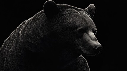 Poster - A close-up image of a black bear's face in monochrome