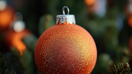 Poster - A close-up view of a festive Christmas ornament hanging from a decorated tree