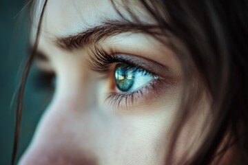 Poster - Close-up shot of a woman's blue eye with details on eyelashes and pupil