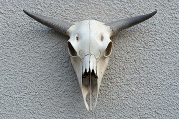 Aufkleber - A taxidermied bull skull mounted on a wall, perfect for rustic or country-themed decor