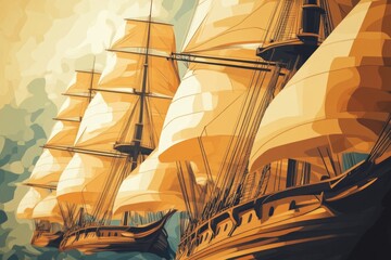 Aufkleber - A sailing vessel on peaceful lake or sea, suitable for backgrounds and scenes