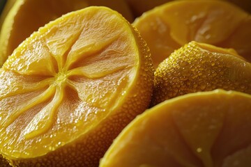 Poster - Close-up shot of a sliced orange with water droplets on the surface