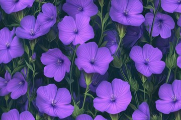 Poster - A beautiful and vibrant field of purple flowers with green stems