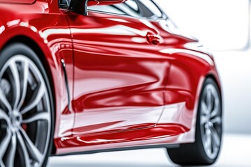 Poster - Close-up shot of a red car's side view mirror