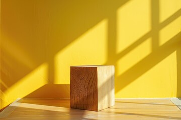 Poster - A wooden block sits on a hardwood floor, providing a simple and rustic setting