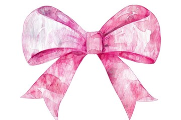 Poster - A delicate pink bow adorns a white background in this watercolor illustration