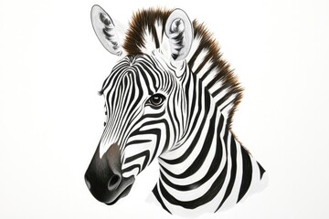 Poster - A detailed view of a zebra's head against a white background