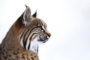 Poster - A close-up view of a bobcat's head on a white background, suitable for wildlife or nature-themed projects