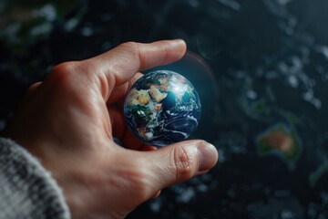 Poster - A person holds a small earth in their hand, suitable for environmental or scientific illustrations