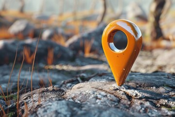 Aufkleber - A small orange marker sits atop a rocky surface