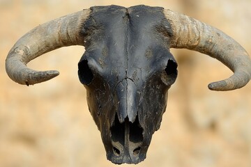 Aufkleber - A close-up view of a goat's head with distinctive long horns