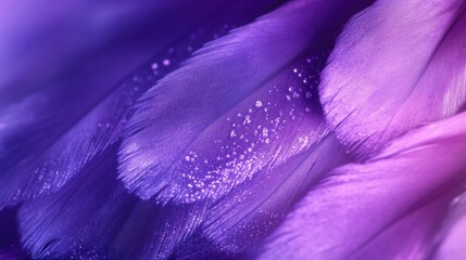 Wall Mural - A detailed view of a purple feather with water droplets