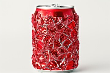 Poster - A can of soda wrapped in red and silver foil, suitable for use in advertising, packaging design or as a prop in photography