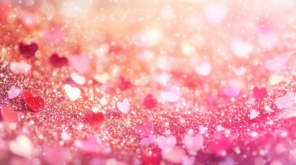 Poster - Bokeh-style background with scattered small pink and red hearts over a warm gradient for Valentine's Day