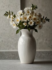 Wall Mural - White vase with flowers on a table.