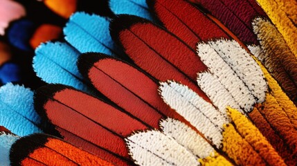 Poster - Close-up of vibrant bird feathers with intricate patterns and colors