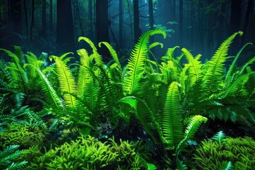 Poster - A dense forest with lush green foliage and various plant life