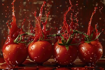 Poster - Fresh tomatoes being cleaned with water, ideal for food or photography use