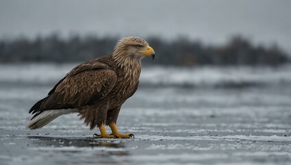 Wall Mural - White-tailed eagle perched on ice.