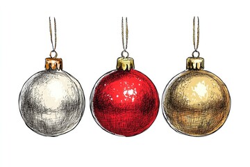 Poster - Three Christmas ornaments hung from a string, ready for decoration