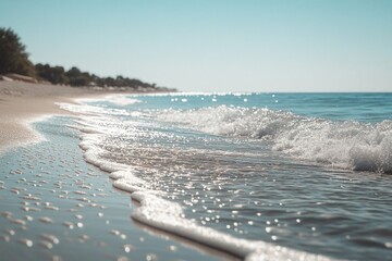 Poster - Waves crashing on the beach, suitable for travel or nature-themed projects