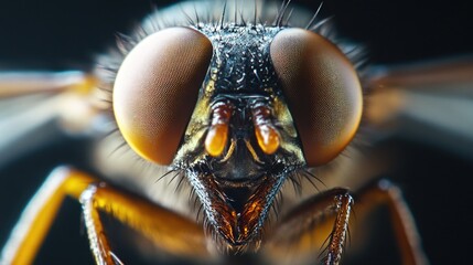 Poster - A detailed shot of a fly's facial features, with intricate details