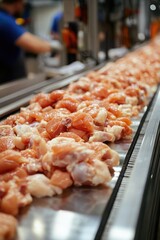 Poster - A close-up shot of a conveyor belt filled with various types of meat, great for food-related content