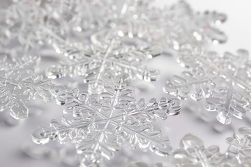 Poster - A detailed view of intricate crystal snowflakes, suitable for winter or festive themed designs