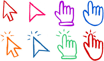 Wall Mural - Mouse Cursors Crayon Chalk Drawing Vector Set