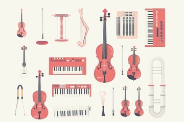 Aufkleber - A collection of various musical instruments on display, perfect for use in music or education settings