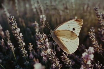 Poster - A butterfly perched on the petals of a vibrant purple flower, showcasing its delicate beauty