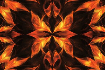 Poster - A graphic image featuring a pattern of flames on a dark, black background