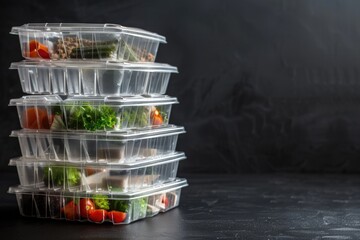 Aufkleber - Stacked plastic containers holding various food items