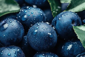 Wall Mural - A bunch of blue plums with water droplets on them